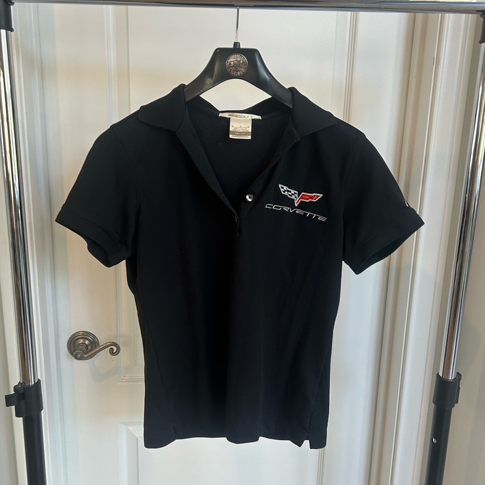 Nike Golf Black Corvette Logo Embroidered Size Medium Short Sleeve Polo